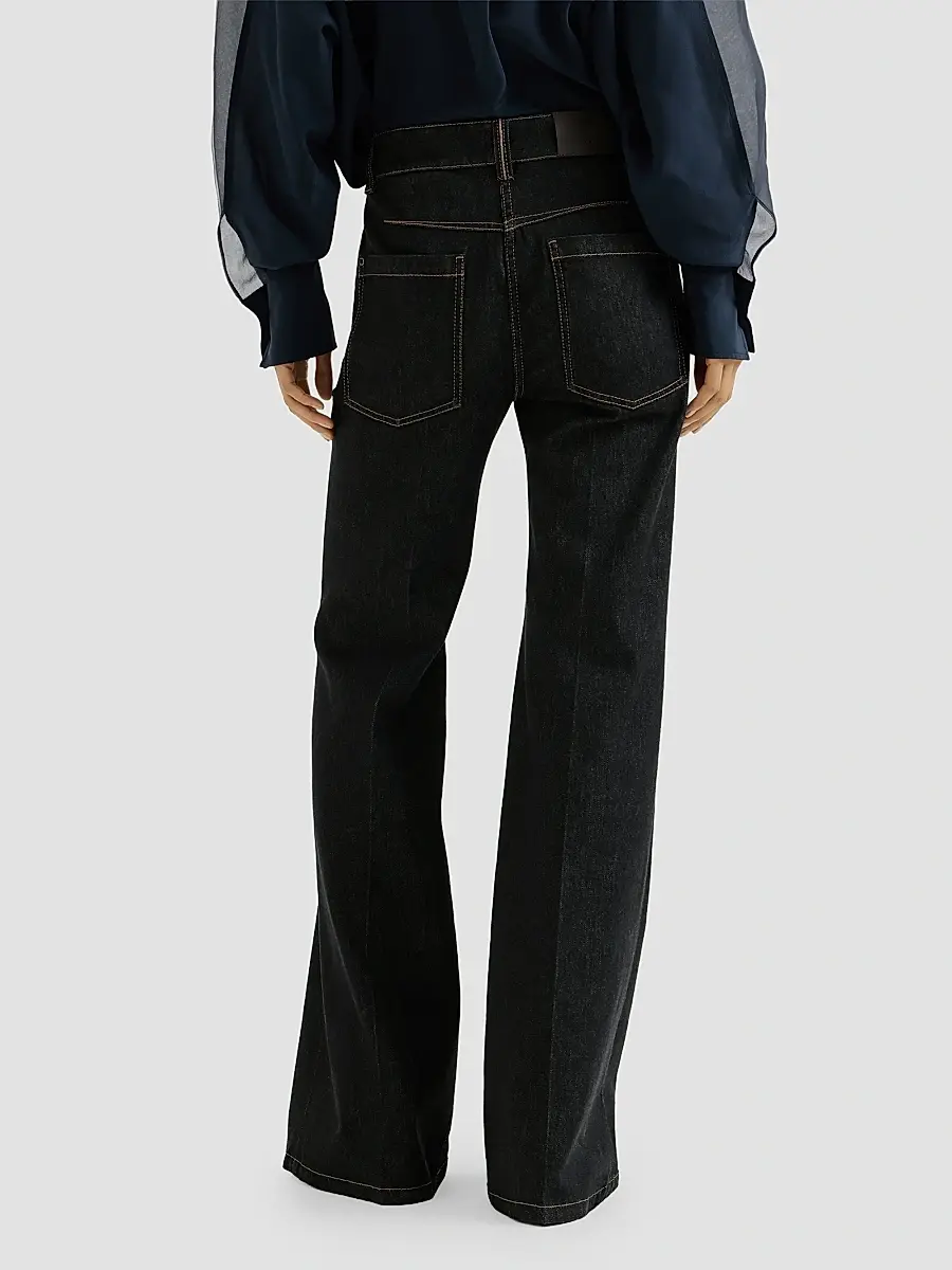 Brunello Cucinelli Women's Comfort No-Fade Denim Flared Trousers with Monili - Black | Thumbnail 4