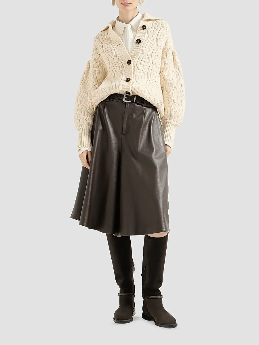 Brunello Cucinelli Women's Cashmere Feather Yarn Heritage Cable Cardigan | Thumbnail 2