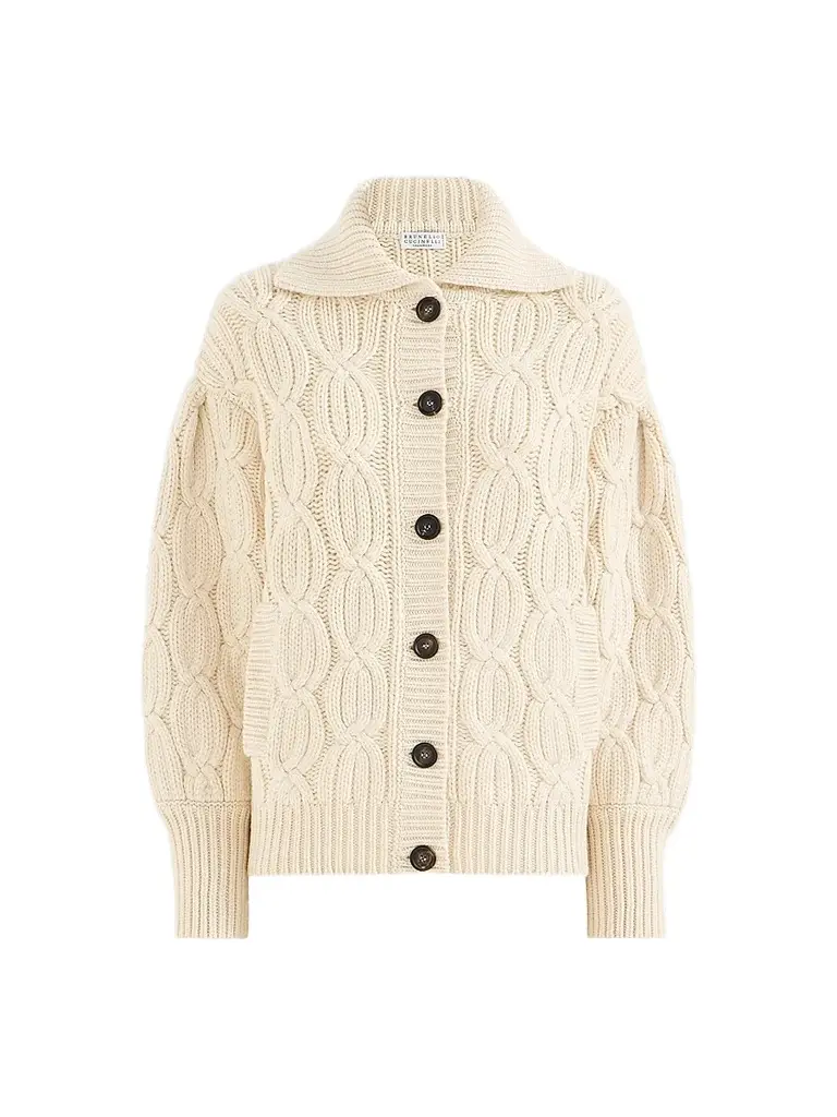 Brunello Cucinelli Women's Cashmere Feather Yarn Heritage Cable Cardigan