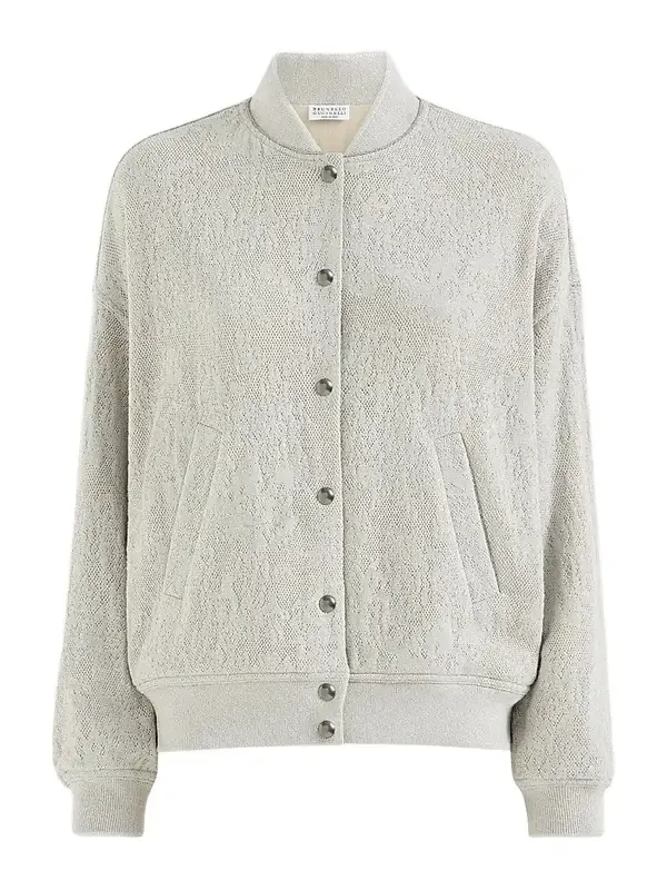 Women's Lace Flowers Jersey Sweatshirt In Sparkling Virgin Wool And Cashmere With Monili - Light Grey