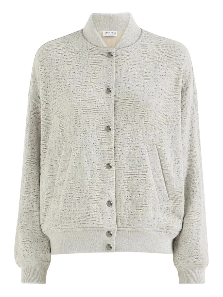 Women's Lace Flowers Jersey Sweatshirt In Sparkling Virgin Wool And Cashmere With Monili - Light Grey