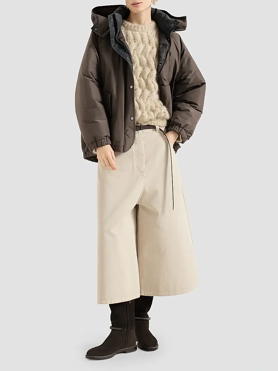 Brunello Cucinelli Women's Techno Cotton Taffeta Detachable Hood Outerwear Jacket | Thumbnail 2 Brunello Cucinelli Women's Techno Cotton Taffeta Detachable Hood Outerwear Jacket | Thumbnail 2
