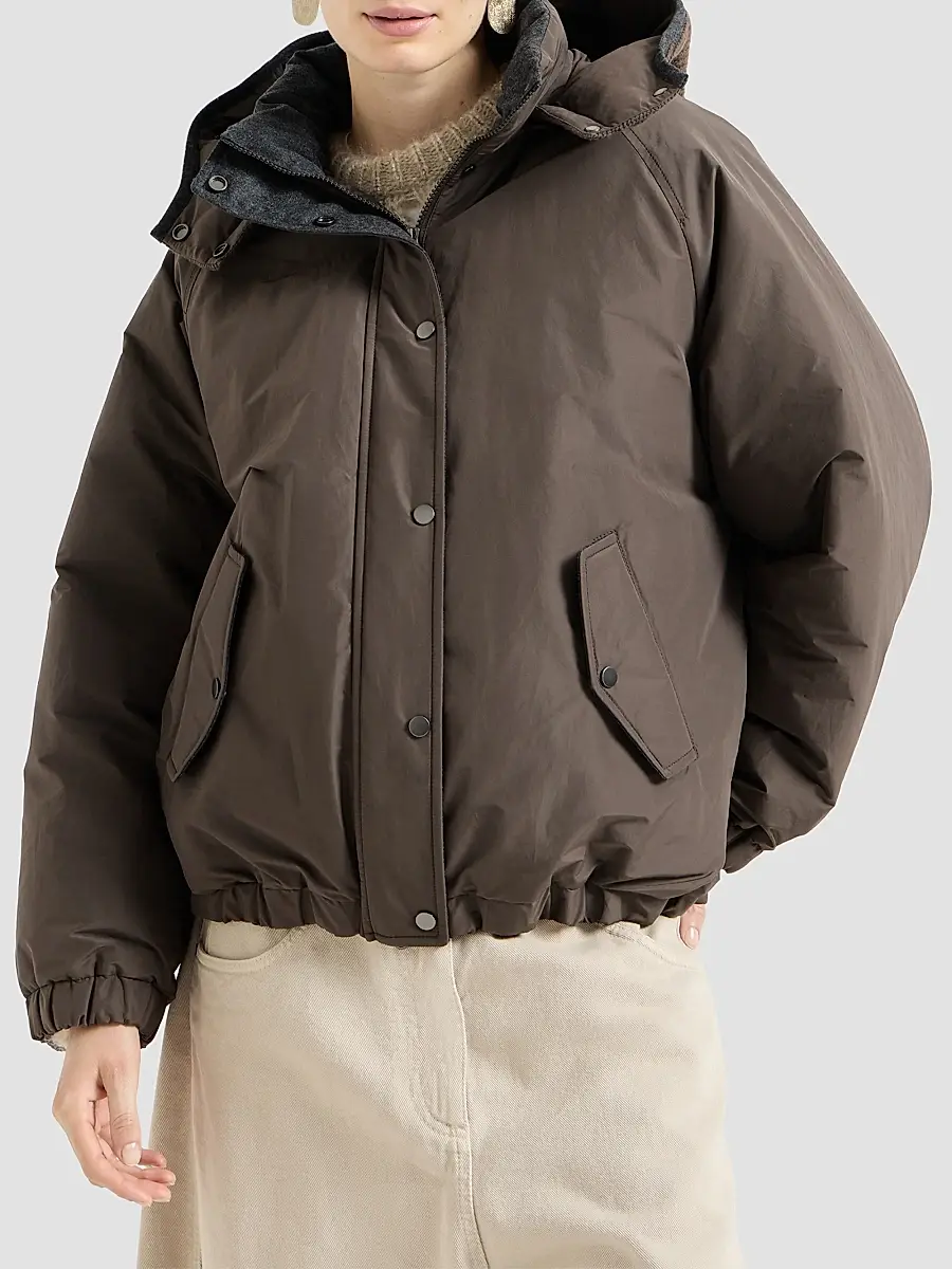 Brunello Cucinelli Women's Techno Cotton Taffeta Detachable Hood Outerwear Jacket | Thumbnail 3 Brunello Cucinelli Women's Techno Cotton Taffeta Detachable Hood Outerwear Jacket | Thumbnail 3