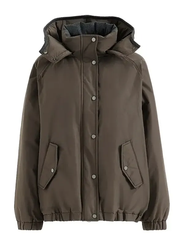 Brunello Cucinelli Women's Techno Cotton Taffeta Detachable Hood Outerwear Jacket