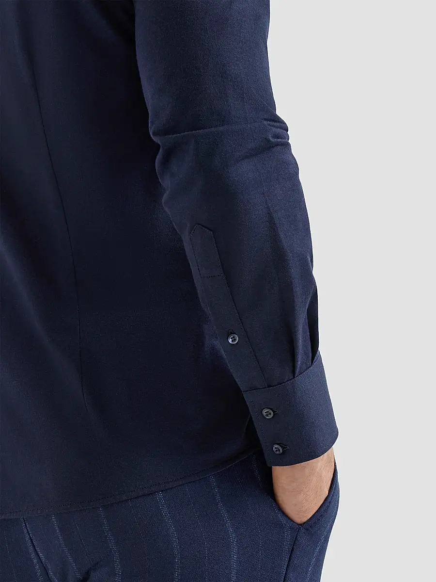 Brunello Cucinelli Men's Cotton Piqué Shirt with Spread Collar - Navy Blue | Thumbnail 6 Brunello Cucinelli Men's Cotton Piqué Shirt with Spread Collar - Navy Blue | Thumbnail 6