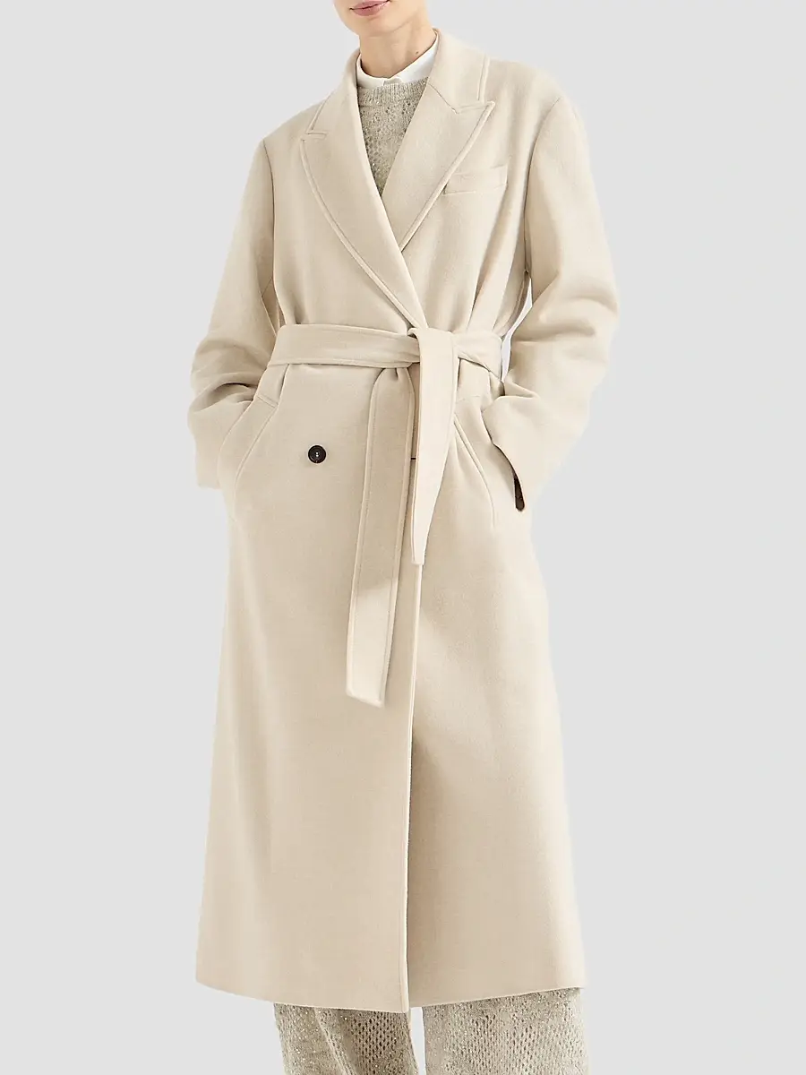 Brunello Cucinelli Women's Lightweight Water-Resistant Cashmere Belted Coat | Thumbnail 3
