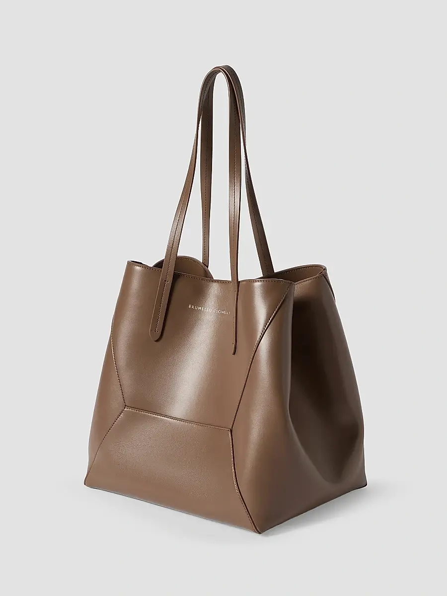 Brunello Cucinelli Women's Duo Tote Bag in Calfskin with Monili - Brown Gianduia | Thumbnail 4 Brunello Cucinelli Women's Duo Tote Bag in Calfskin with Monili - Brown Gianduia | Thumbnail 4
