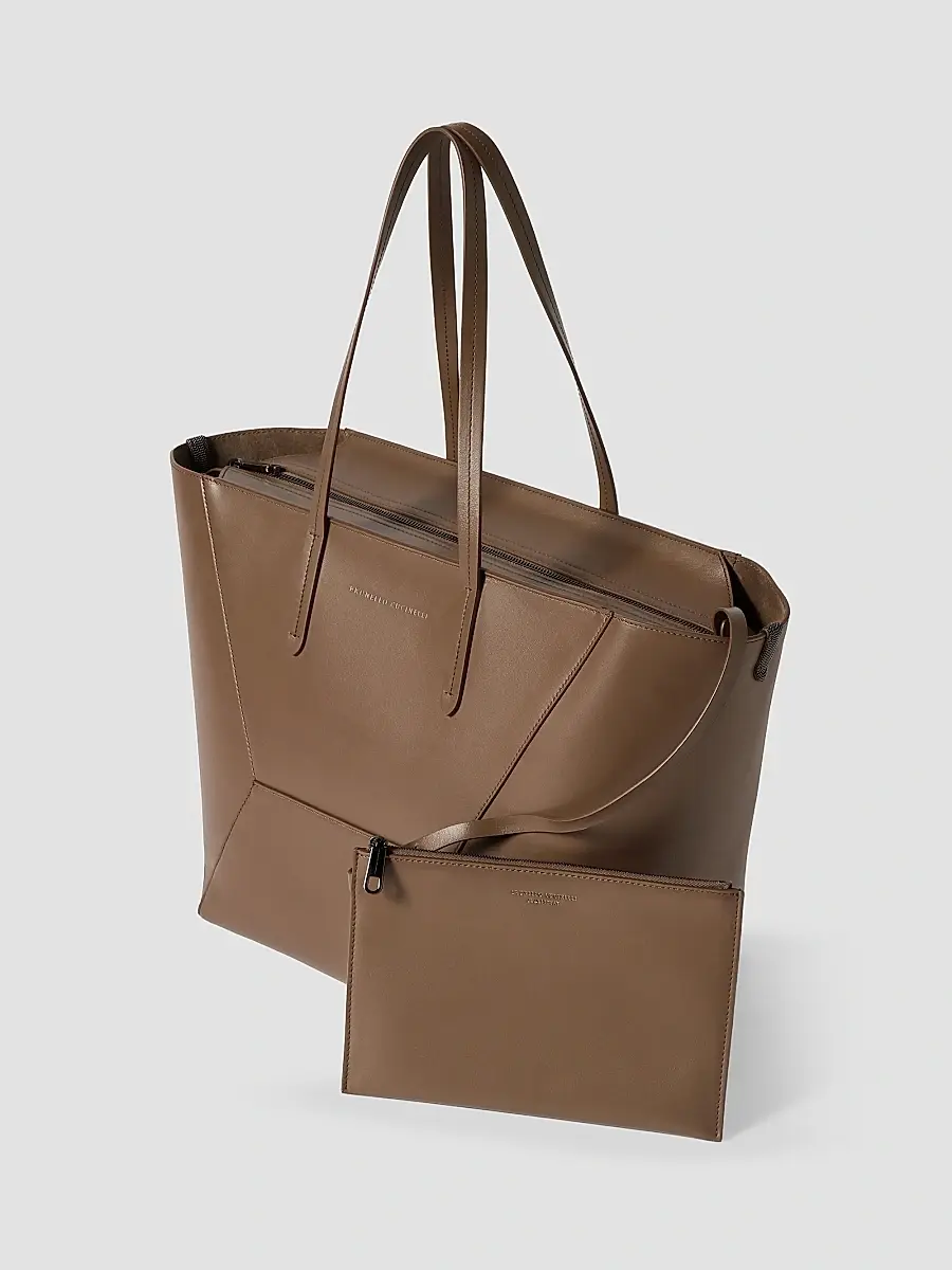 Brunello Cucinelli Women's Duo Tote Bag in Calfskin with Monili - Brown Gianduia | Thumbnail 5 Brunello Cucinelli Women's Duo Tote Bag in Calfskin with Monili - Brown Gianduia | Thumbnail 5