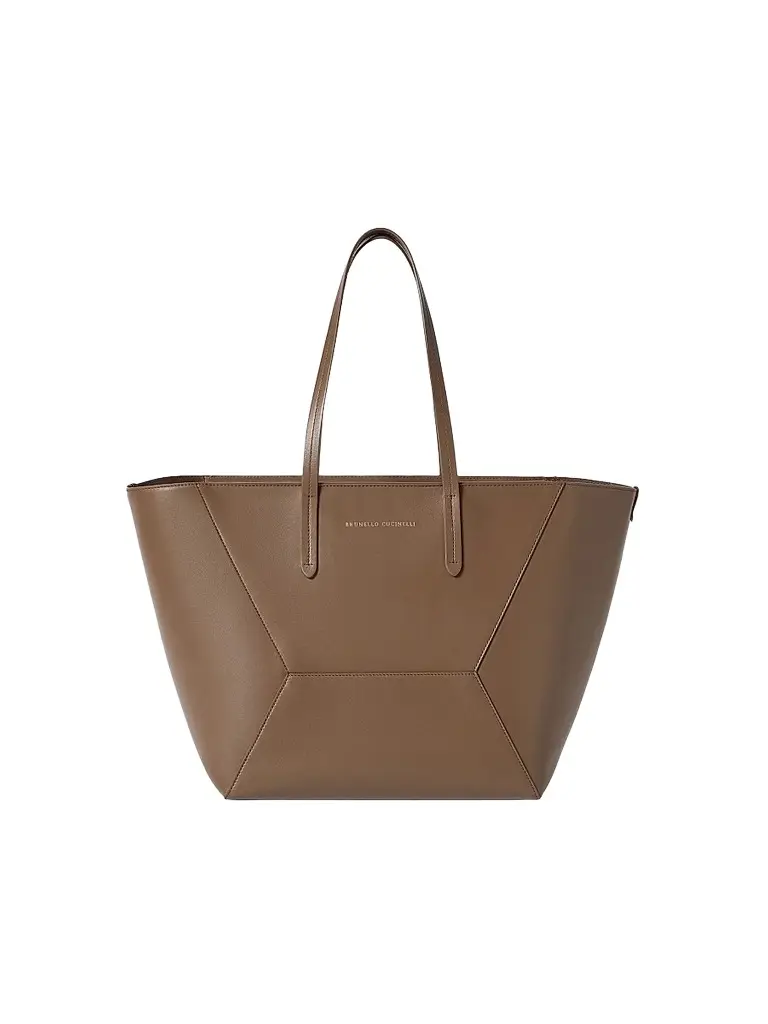Women's Duo Tote Bag in Calfskin with Monili - Brown Gianduia Women's Duo Tote Bag in Calfskin with Monili - Brown Gianduia