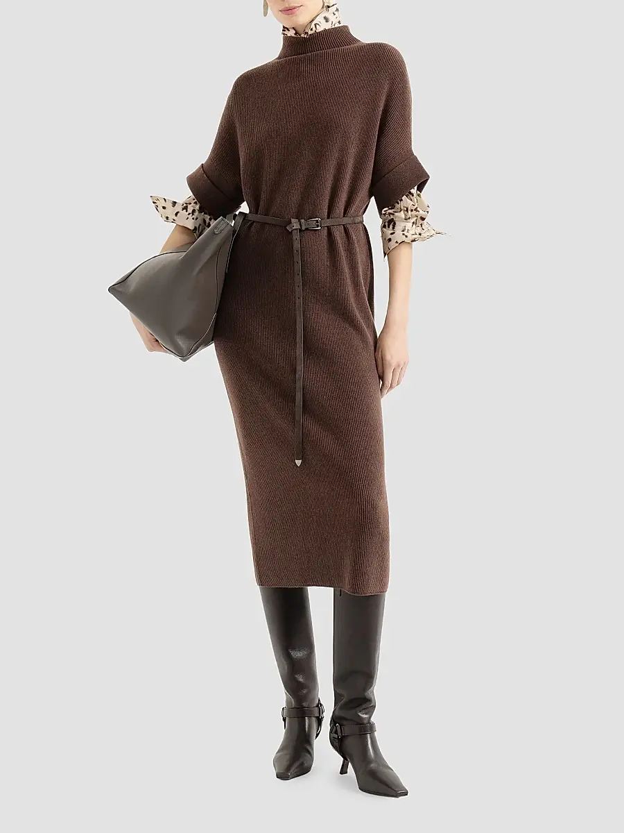 Brunello Cucinelli Women's Cashmere Rib Knit Mock Neck Dress | Thumbnail 2 Brunello Cucinelli Women's Cashmere Rib Knit Mock Neck Dress | Thumbnail 2