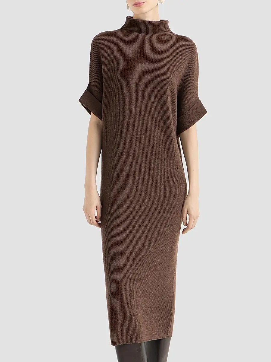 Brunello Cucinelli Women's Cashmere Rib Knit Mock Neck Dress | Thumbnail 3 Brunello Cucinelli Women's Cashmere Rib Knit Mock Neck Dress | Thumbnail 3