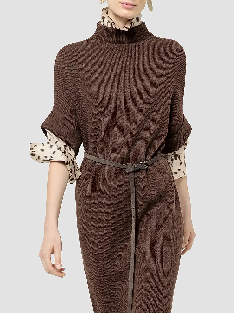 Brunello Cucinelli Women's Cashmere Rib Knit Mock Neck Dress | Thumbnail 5 Brunello Cucinelli Women's Cashmere Rib Knit Mock Neck Dress | Thumbnail 5