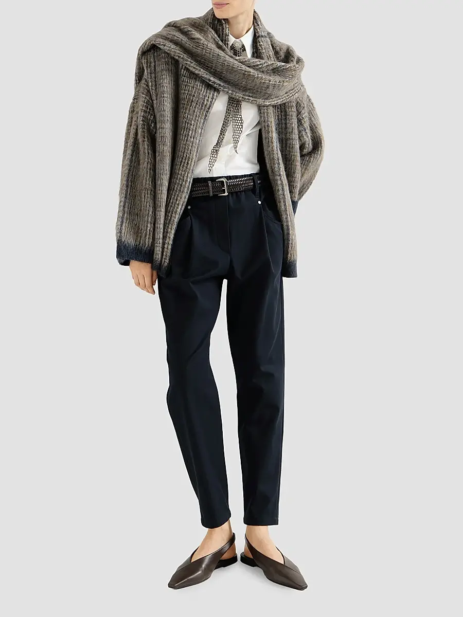Brunello Cucinelli Women's Stretch Cotton Cover Baggy Pull-On Trousers with Shiny Bartack - Cobalt | Thumbnail 2