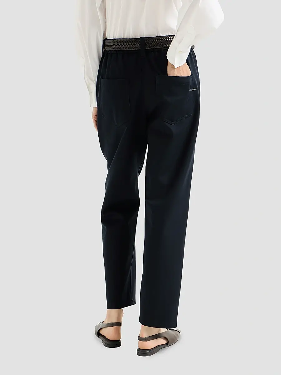 Brunello Cucinelli Women's Stretch Cotton Cover Baggy Pull-On Trousers with Shiny Bartack - Cobalt | Thumbnail 4