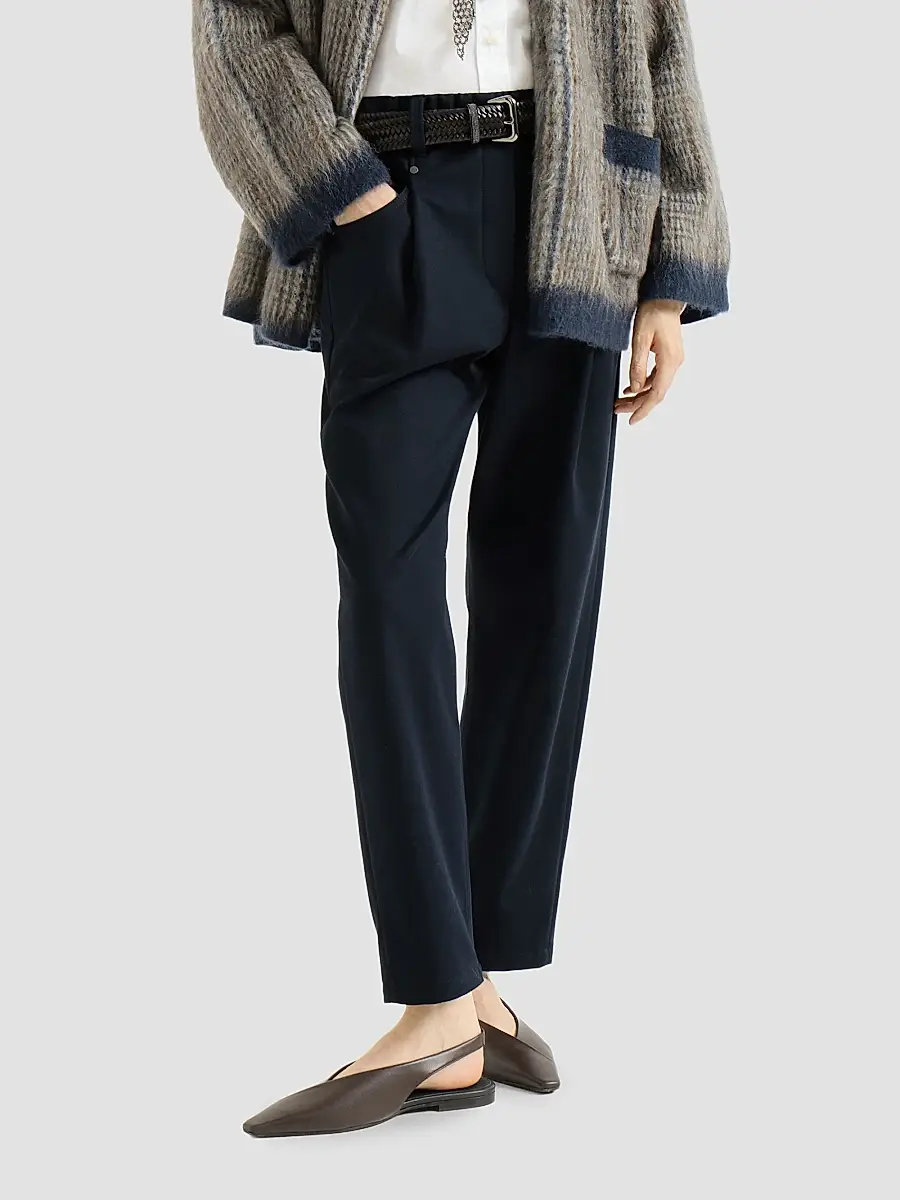 Brunello Cucinelli Women's Stretch Cotton Cover Baggy Pull-On Trousers with Shiny Bartack - Cobalt | Thumbnail 5