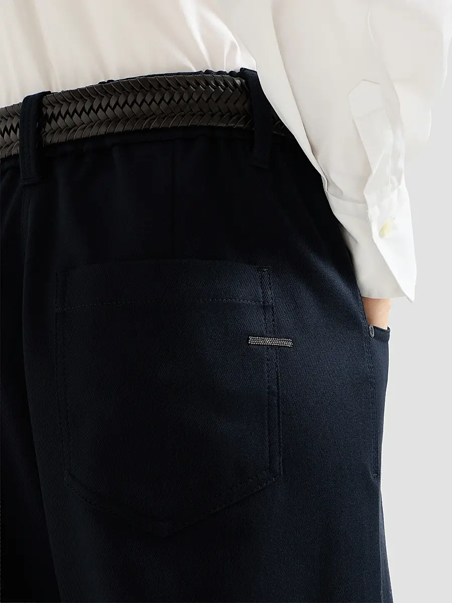 Brunello Cucinelli Women's Stretch Cotton Cover Baggy Pull-On Trousers with Shiny Bartack - Cobalt | Thumbnail 6