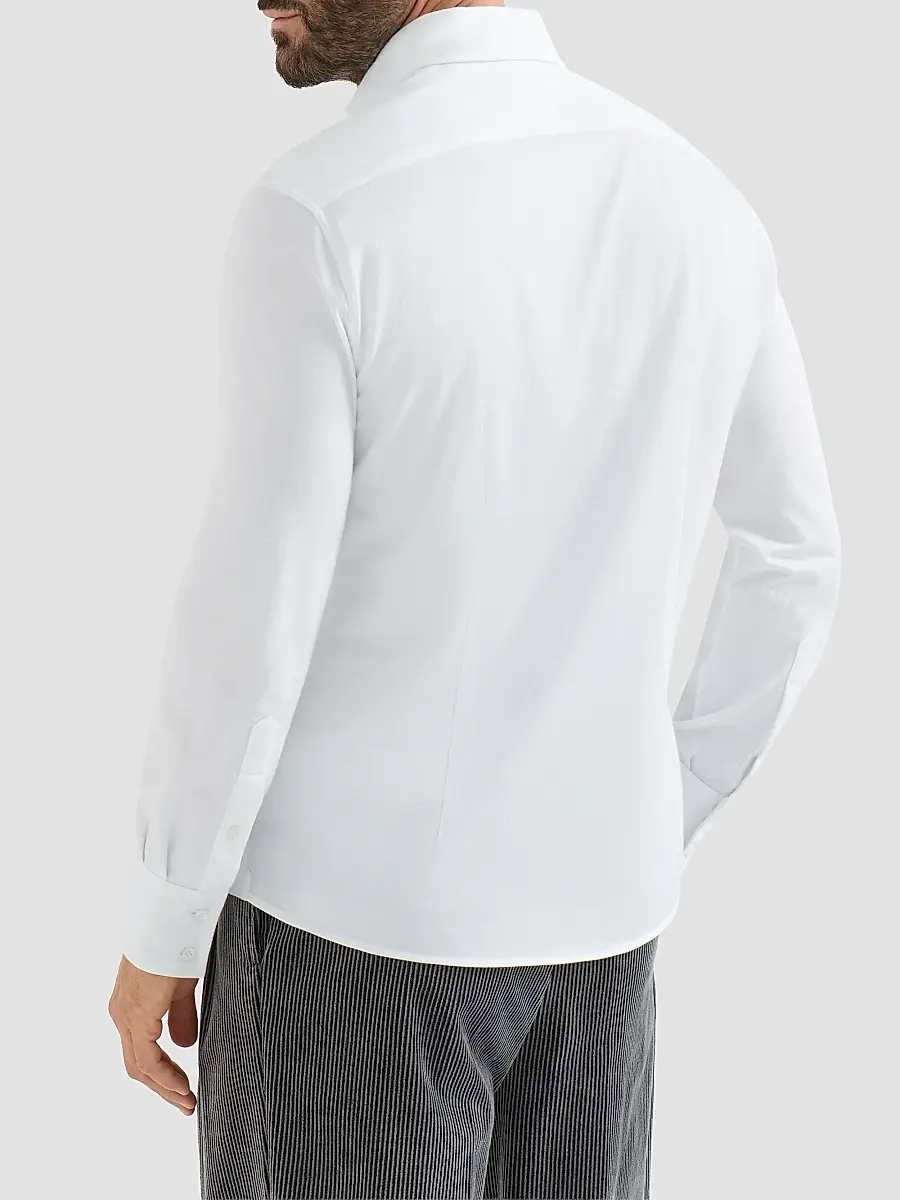 Brunello Cucinelli Men's Cotton Piqué Shirt with Spread Collar - White | Thumbnail 4 Brunello Cucinelli Men's Cotton Piqué Shirt with Spread Collar - White | Thumbnail 4