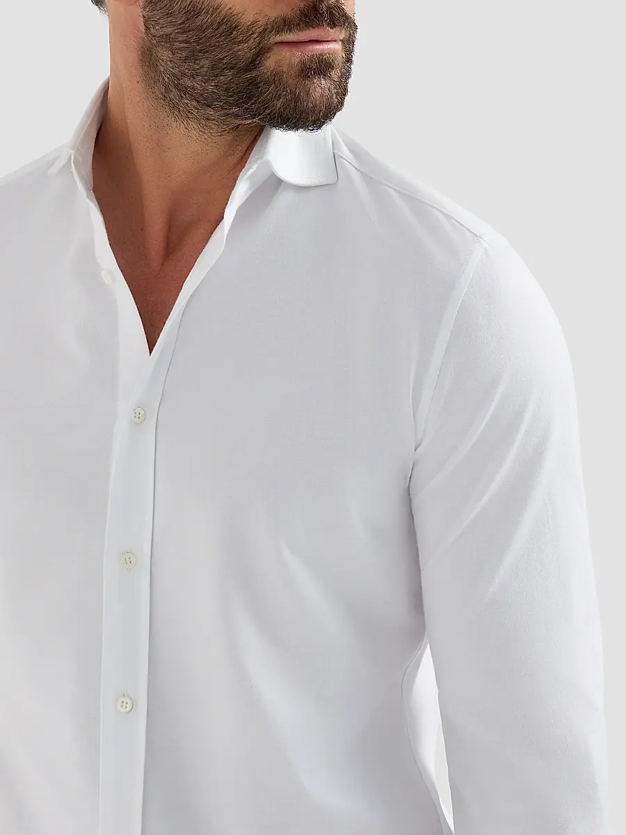 Brunello Cucinelli Men's Cotton Piqué Shirt with Spread Collar - White | Thumbnail 6 Brunello Cucinelli Men's Cotton Piqué Shirt with Spread Collar - White | Thumbnail 6
