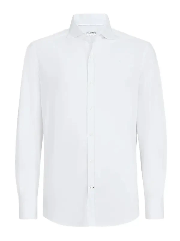 Men's Cotton Piqué Shirt with Spread Collar - White Men's Cotton Piqué Shirt with Spread Collar - White