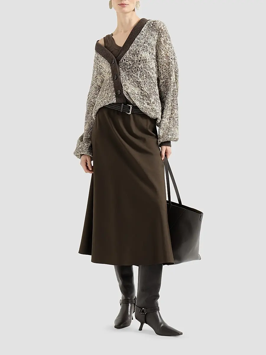 Brunello Cucinelli Women's Comfort Virgin Wool and Viscose Twill Flute Skirt | Thumbnail 2 Brunello Cucinelli Women's Comfort Virgin Wool and Viscose Twill Flute Skirt | Thumbnail 2