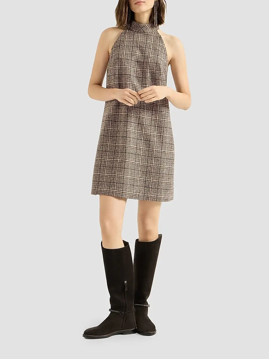 Brunello Cucinelli Women's Checked Alpaca and Wool Dress - Brown | Thumbnail 3 Brunello Cucinelli Women's Checked Alpaca and Wool Dress - Brown | Thumbnail 3