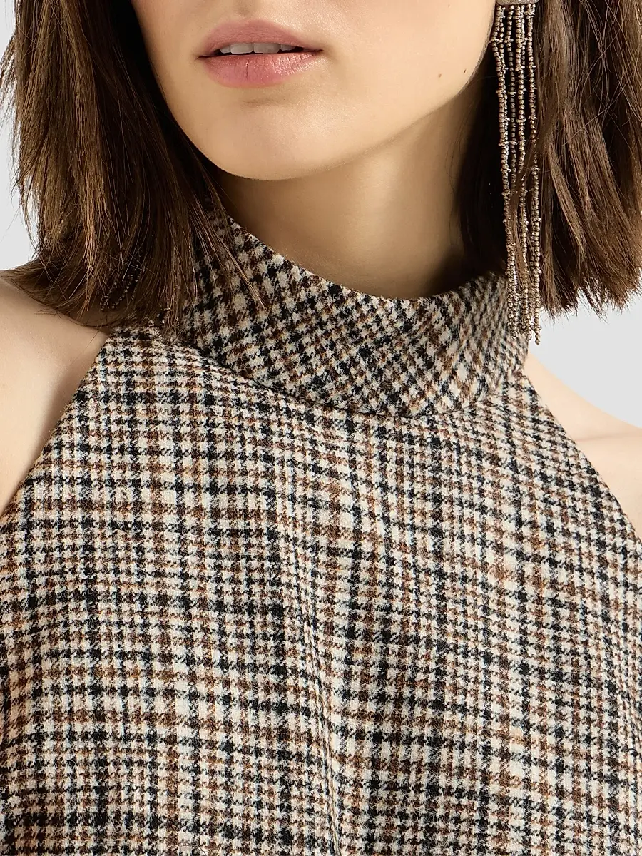 Brunello Cucinelli Women's Checked Alpaca and Wool Dress - Brown | Thumbnail 6 Brunello Cucinelli Women's Checked Alpaca and Wool Dress - Brown | Thumbnail 6