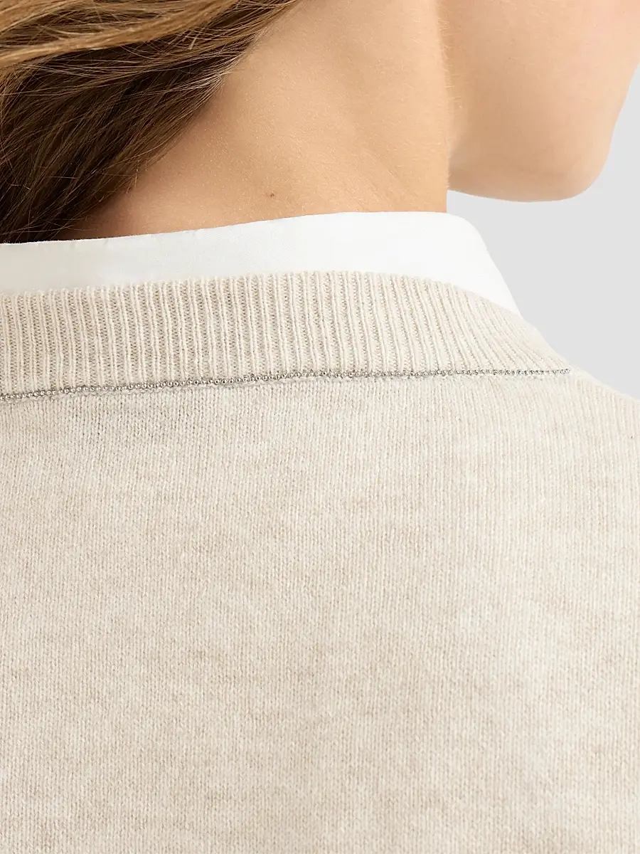 Brunello Cucinelli Women's Cashmere Sweater with Monili - Oyster | Thumbnail 6 Brunello Cucinelli Women's Cashmere Sweater with Monili - Oyster | Thumbnail 6