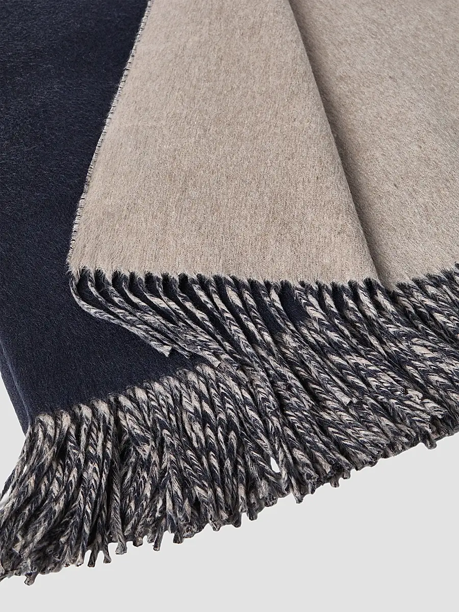 Brunello Cucinelli Two-Tone Silk Double Cloth Throw with Fringe - Blue | Thumbnail 3
