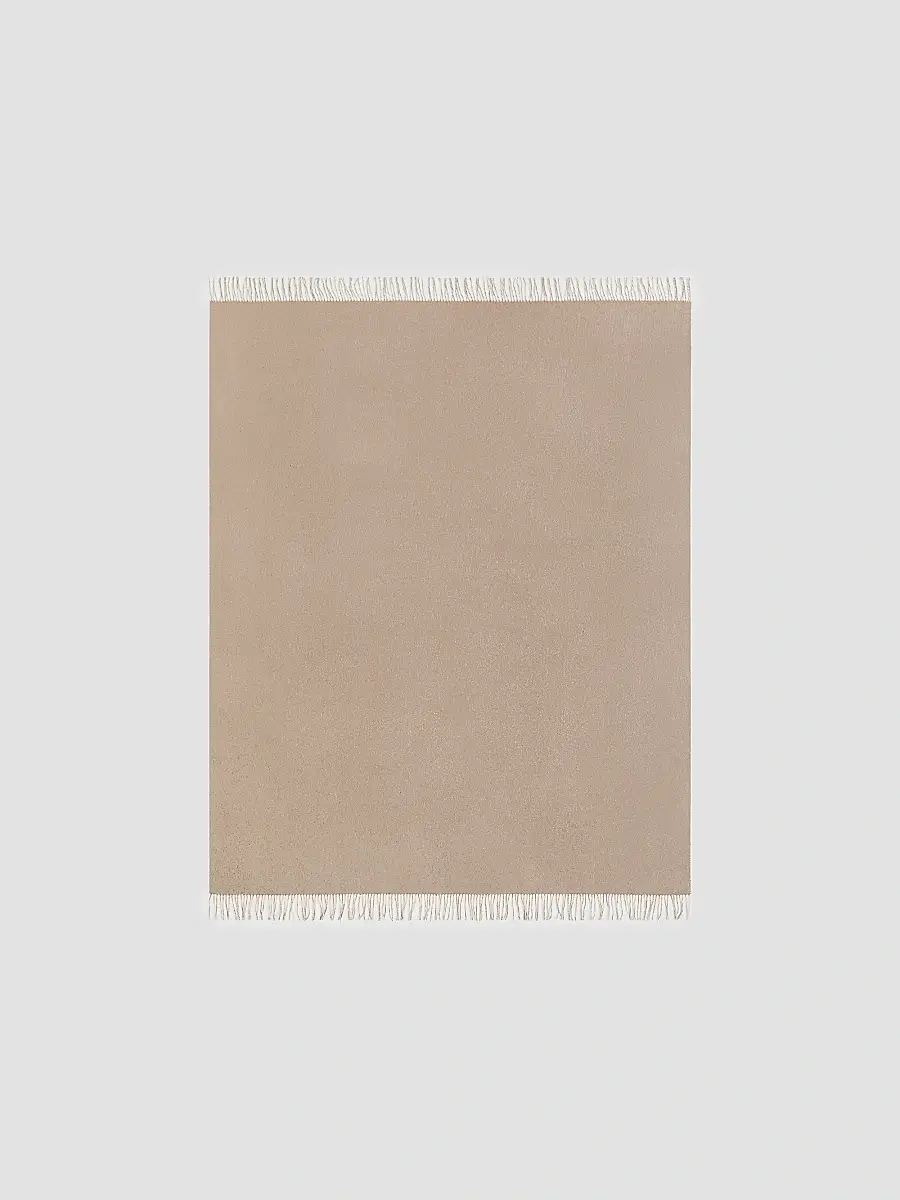 Brunello Cucinelli Two-Tone Silk Double Cloth Throw with Fringe - Dark Beige | Thumbnail 2 Brunello Cucinelli Two-Tone Silk Double Cloth Throw with Fringe - Dark Beige | Thumbnail 2