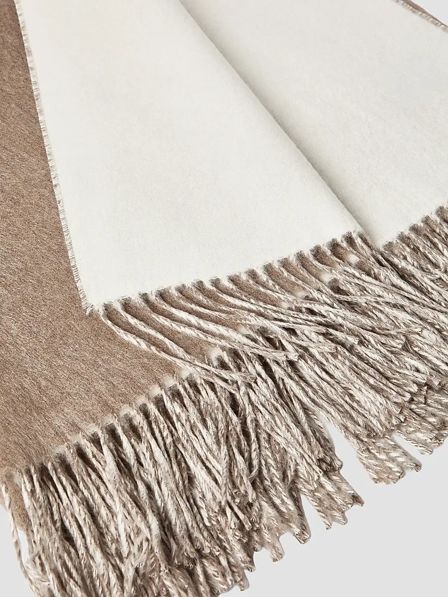 Brunello Cucinelli Two-Tone Silk Double Cloth Throw with Fringe - Dark Beige | Thumbnail 3 Brunello Cucinelli Two-Tone Silk Double Cloth Throw with Fringe - Dark Beige | Thumbnail 3