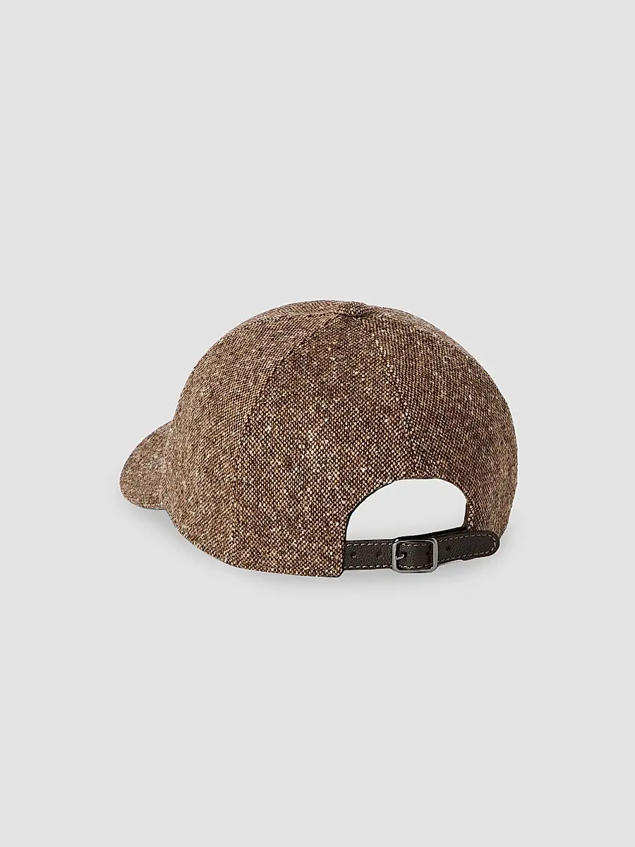Brunello Cucinelli Women's Virgin Wool Donegal Baseball Cap with Shiny Band - Light Brown | Thumbnail 2