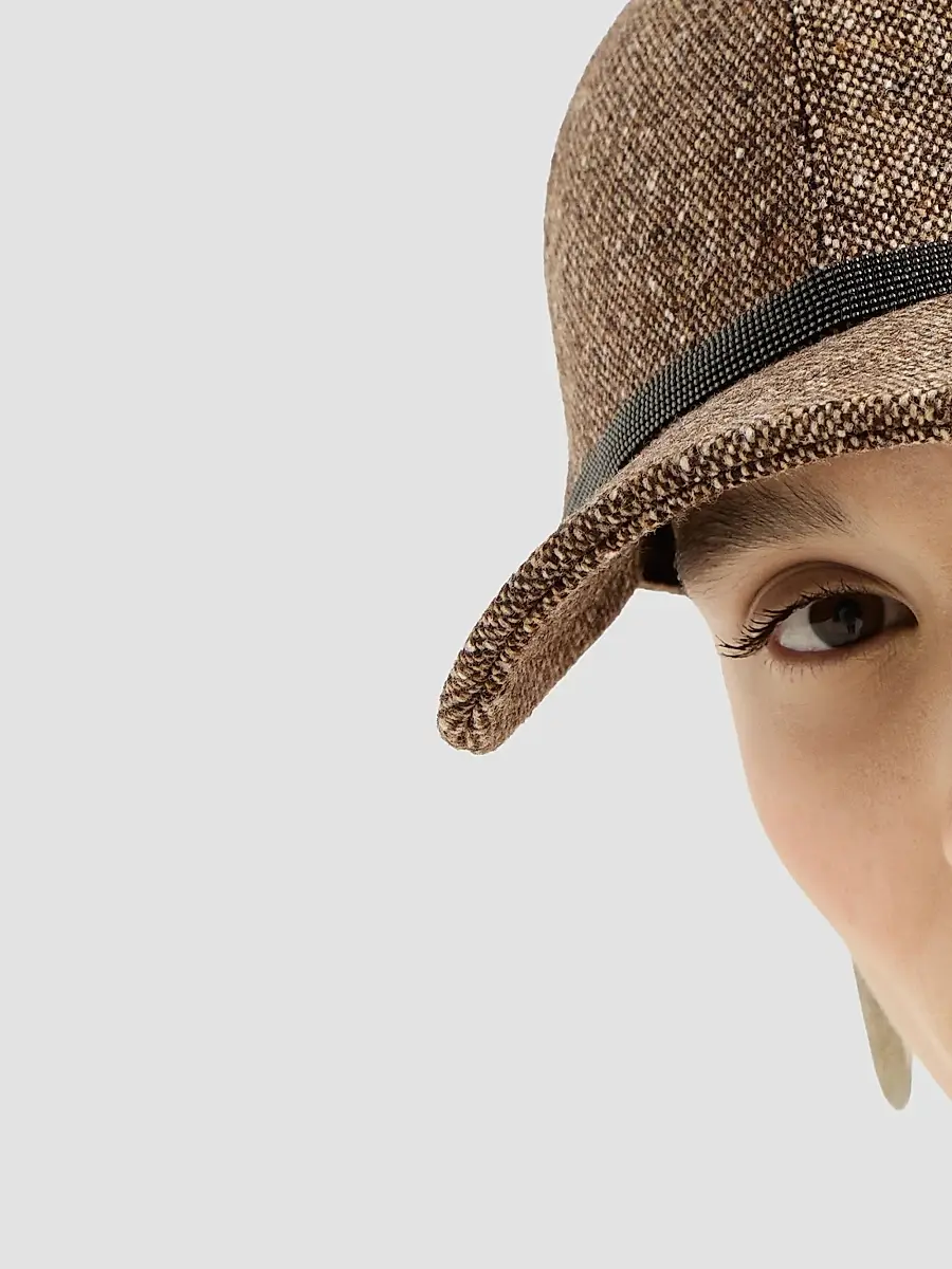 Brunello Cucinelli Women's Virgin Wool Donegal Baseball Cap with Shiny Band - Light Brown | Thumbnail 3