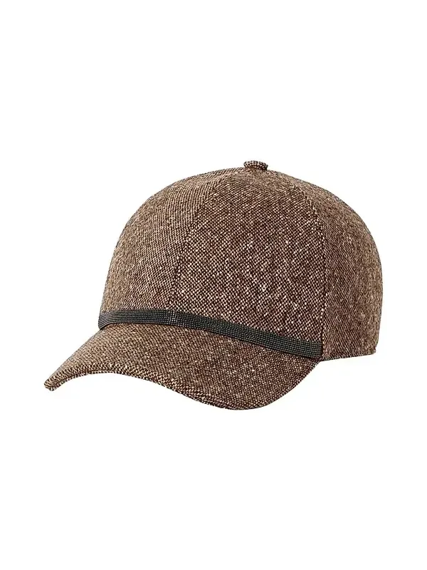 Brunello Cucinelli Women's Virgin Wool Donegal Baseball Cap with Shiny Band - Light Brown