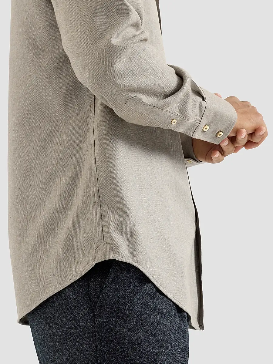 Brunello Cucinelli Men's Stretch Cotton Chevron Flannel Shirt with Spread Collar - Stone | Thumbnail 6 Brunello Cucinelli Men's Stretch Cotton Chevron Flannel Shirt with Spread Collar - Stone | Thumbnail 6