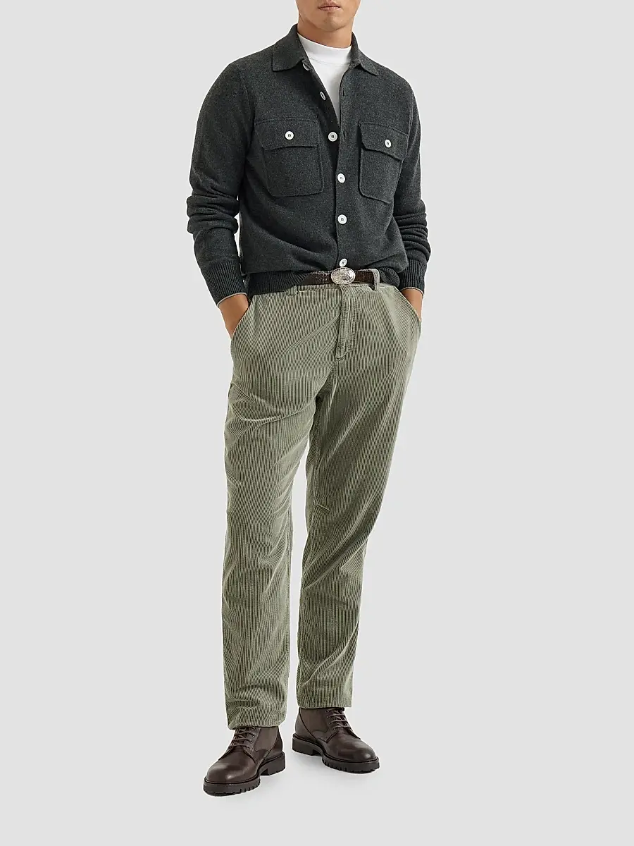 Brunello Cucinelli Men's Garment-Dyed Trousers in Cotton Corduroy - Military | Thumbnail 2 Brunello Cucinelli Men's Garment-Dyed Trousers in Cotton Corduroy - Military | Thumbnail 2