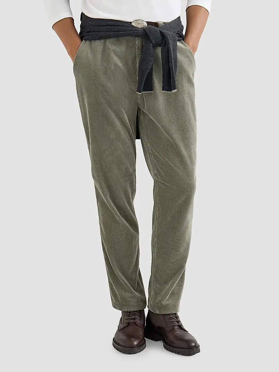 Brunello Cucinelli Men's Garment-Dyed Trousers in Cotton Corduroy - Military | Thumbnail 5 Brunello Cucinelli Men's Garment-Dyed Trousers in Cotton Corduroy - Military | Thumbnail 5