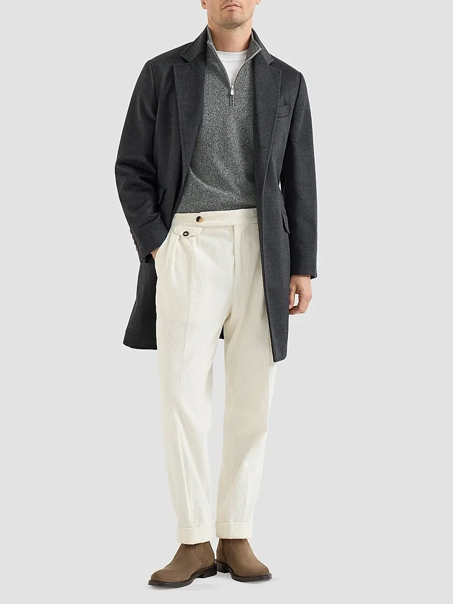 Brunello Cucinelli Men's Mouliné Cashmere Sweater with Half Zip - Dark Grey | Thumbnail 2