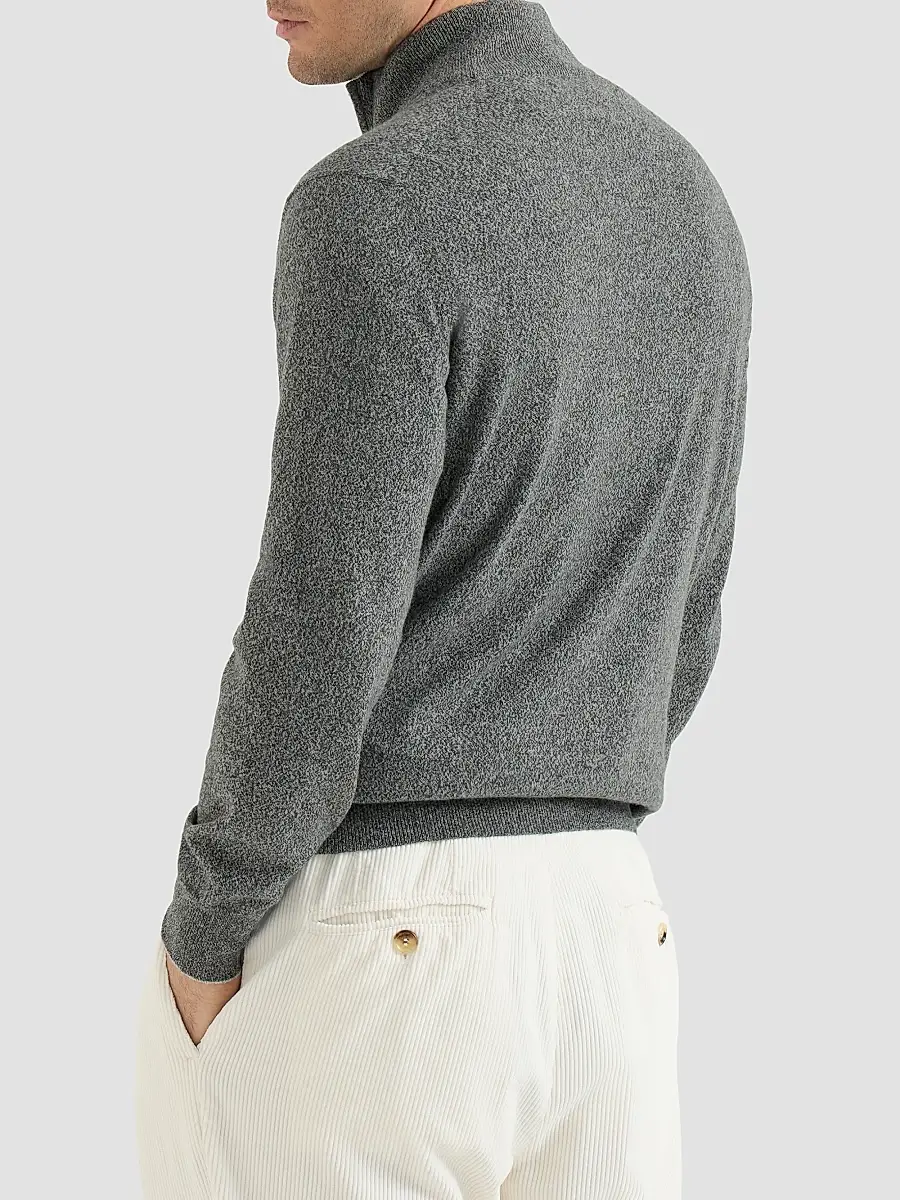 Brunello Cucinelli Men's Mouliné Cashmere Sweater with Half Zip - Dark Grey | Thumbnail 4