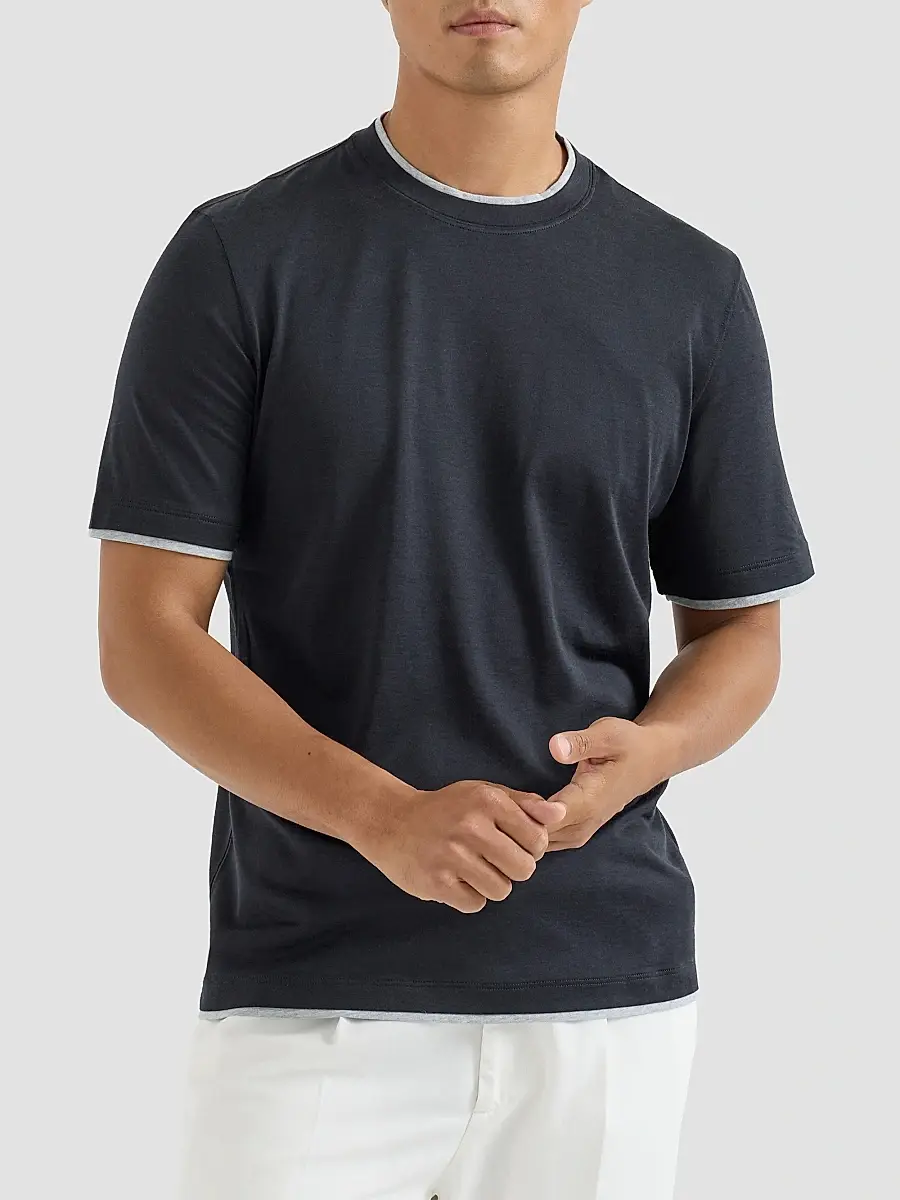 Brunello Cucinelli Men's Silk and Cotton Lightweight Jersey Crew-Neck T Shirt | Thumbnail 3 Brunello Cucinelli Men's Silk and Cotton Lightweight Jersey Crew-Neck T Shirt | Thumbnail 3