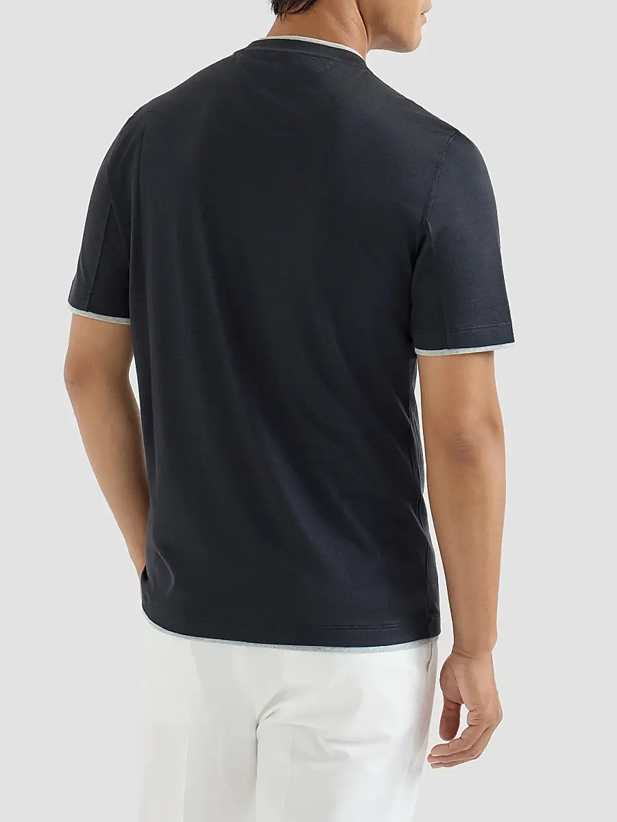 Brunello Cucinelli Men's Silk and Cotton Lightweight Jersey Crew-Neck T Shirt | Thumbnail 4 Brunello Cucinelli Men's Silk and Cotton Lightweight Jersey Crew-Neck T Shirt | Thumbnail 4
