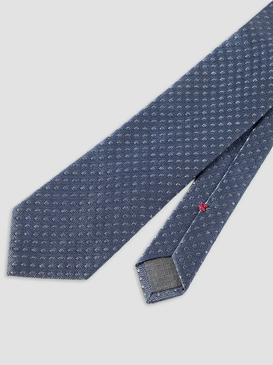 Brunello Cucinelli Men's Silk Tie with Geometric Pattern - Denim | Thumbnail 3