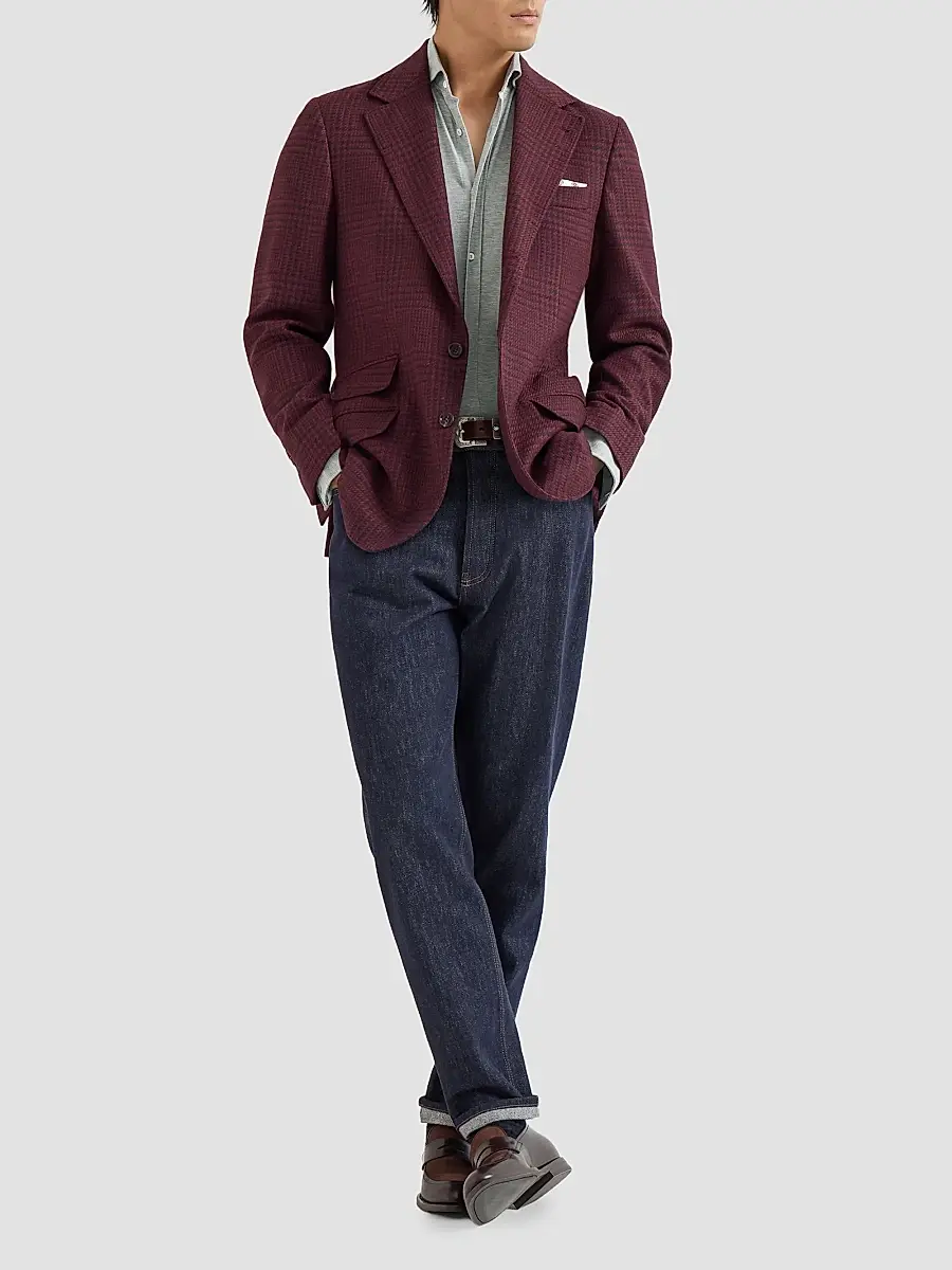 Brunello Cucinelli Men's Silk and Cotton Lightweight Jersey Shirt with Spead Collar - Grey | Thumbnail 2 Brunello Cucinelli Men's Silk and Cotton Lightweight Jersey Shirt with Spead Collar - Grey | Thumbnail 2