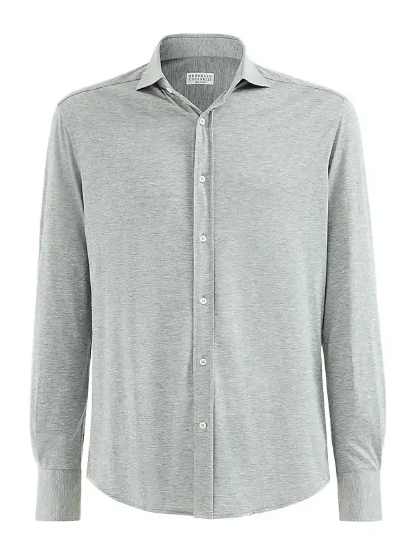 Men's Silk and Cotton Lightweight Jersey Shirt with Spead Collar - Grey Men's Silk and Cotton Lightweight Jersey Shirt with Spead Collar - Grey