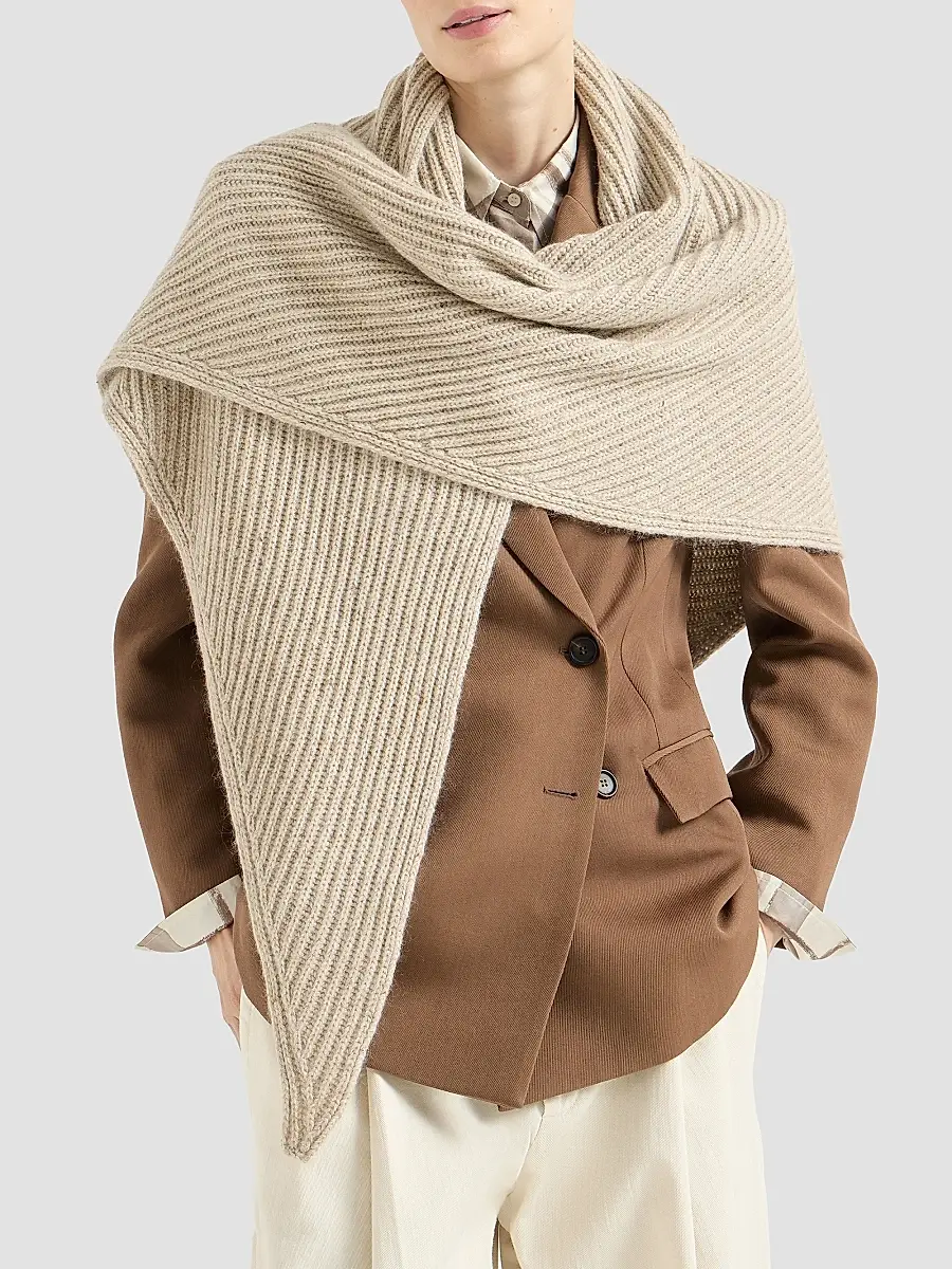 Brunello Cucinelli Women's Sparkling Cashmere, Wool and Mohair Rib Knit Shawl | Thumbnail 3