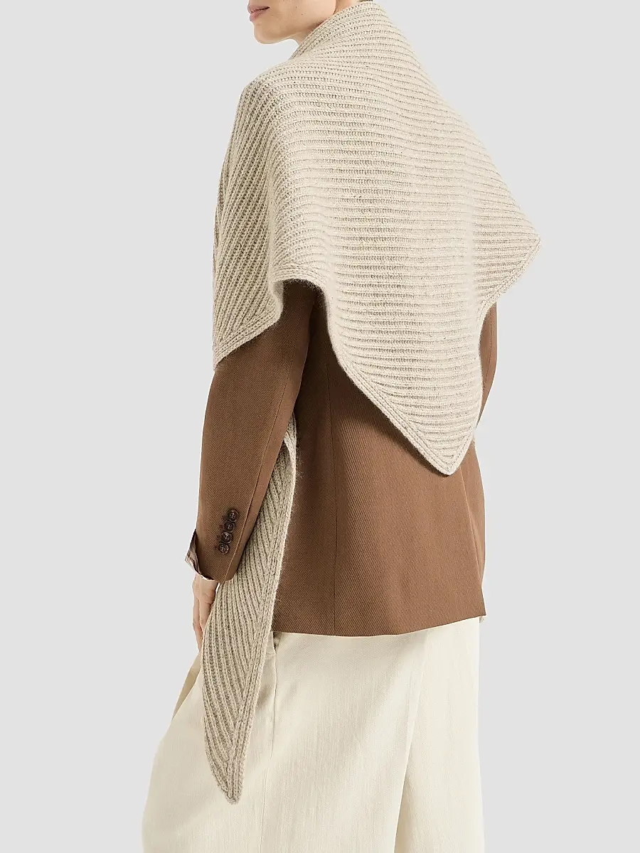 Brunello Cucinelli Women's Sparkling Cashmere, Wool and Mohair Rib Knit Shawl | Thumbnail 4