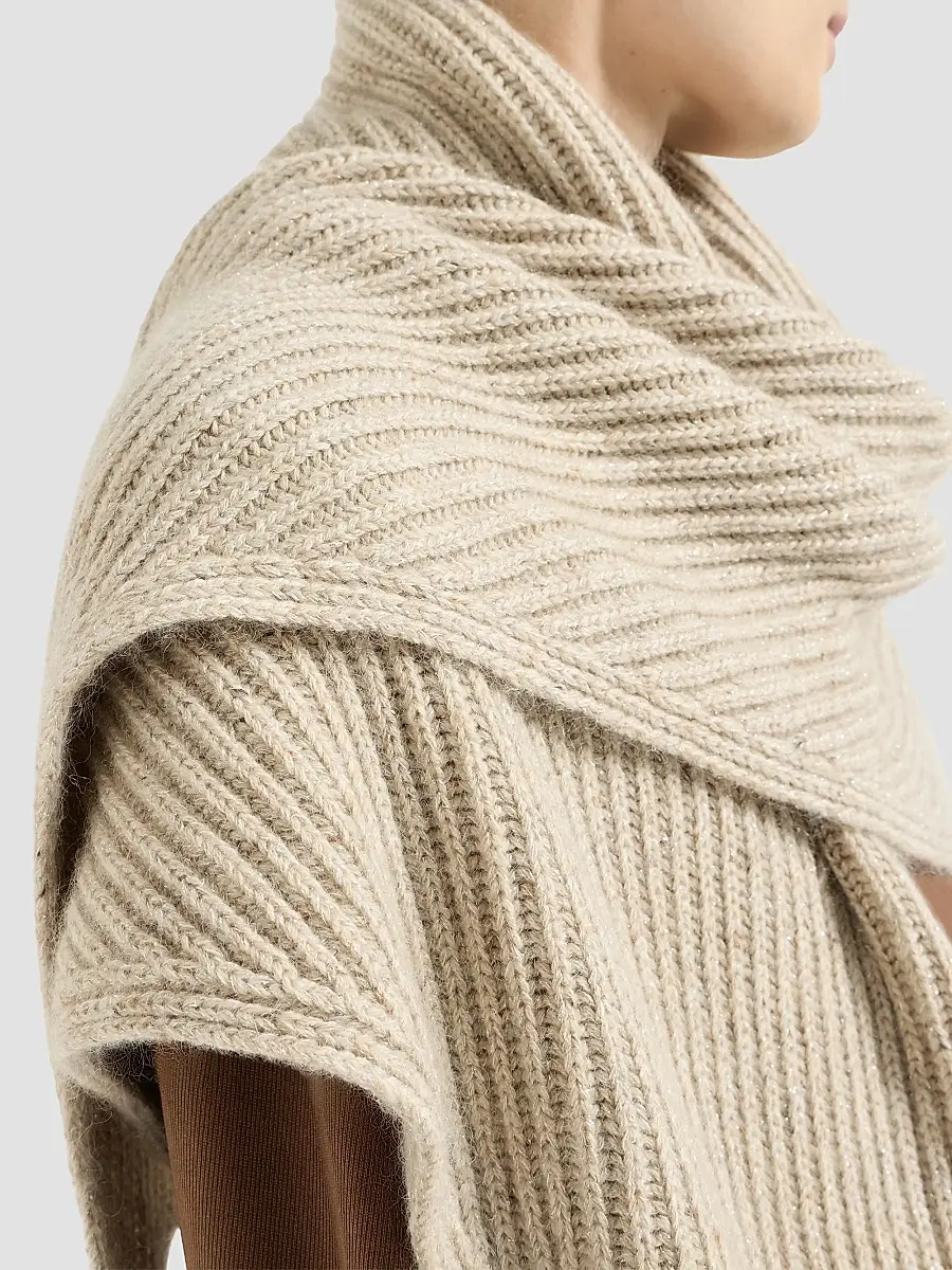 Brunello Cucinelli Women's Sparkling Cashmere, Wool and Mohair Rib Knit Shawl | Thumbnail 5