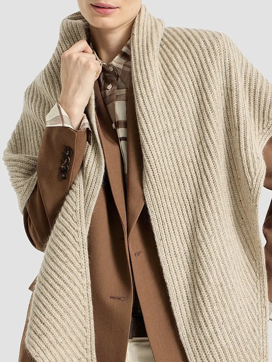 Brunello Cucinelli Women's Sparkling Cashmere, Wool and Mohair Rib Knit Shawl | Thumbnail 6