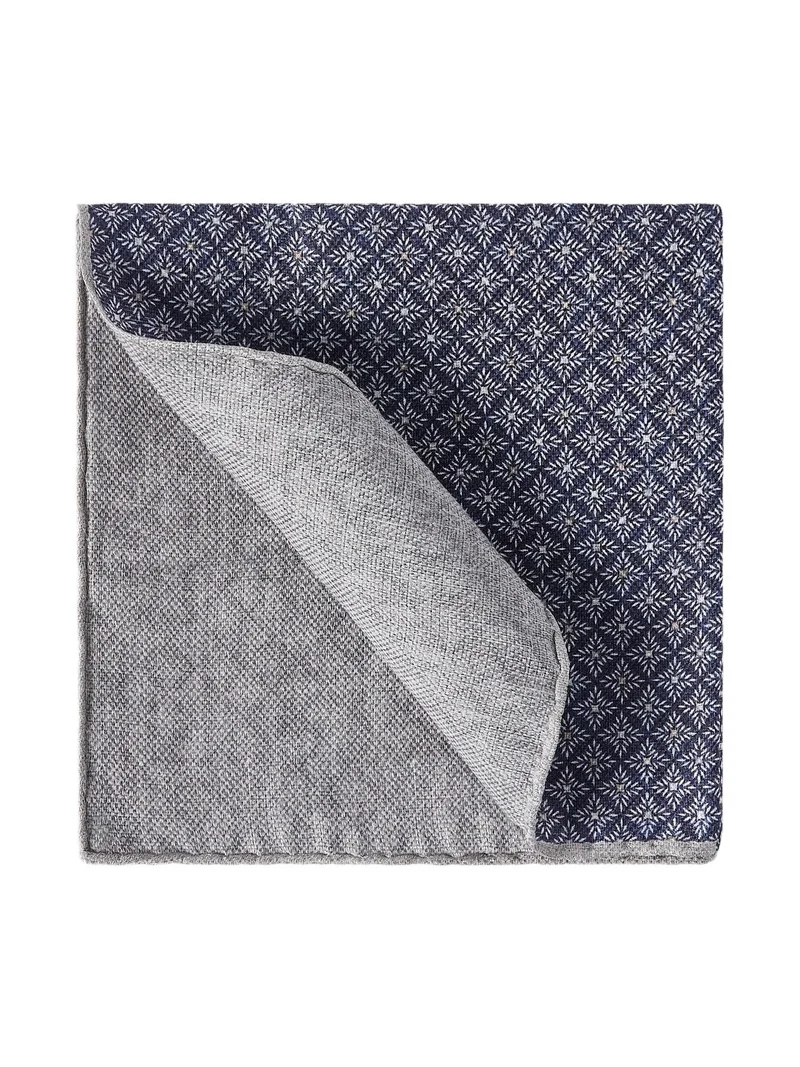 Men's Linen and Silk Pocket Square with Geometric Pattern - Navy Blue Men's Linen and Silk Pocket Square with Geometric Pattern - Navy Blue