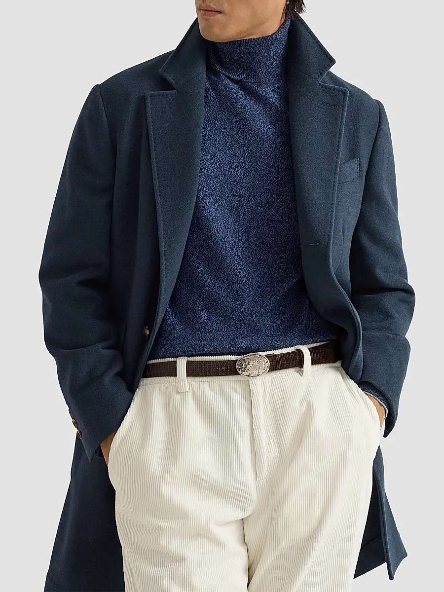 Brunello Cucinelli Men's Lightweight Water-Resistant Cashmere Coat with Double Vents - Avio Blue | Thumbnail 5 Brunello Cucinelli Men's Lightweight Water-Resistant Cashmere Coat with Double Vents - Avio Blue | Thumbnail 5