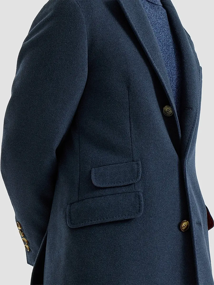 Brunello Cucinelli Men's Lightweight Water-Resistant Cashmere Coat with Double Vents - Avio Blue | Thumbnail 6 Brunello Cucinelli Men's Lightweight Water-Resistant Cashmere Coat with Double Vents - Avio Blue | Thumbnail 6